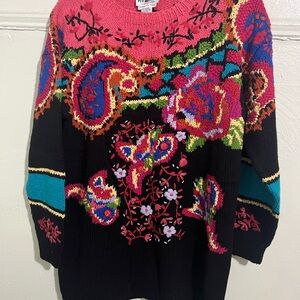Colorful Floral Knit Sweater
